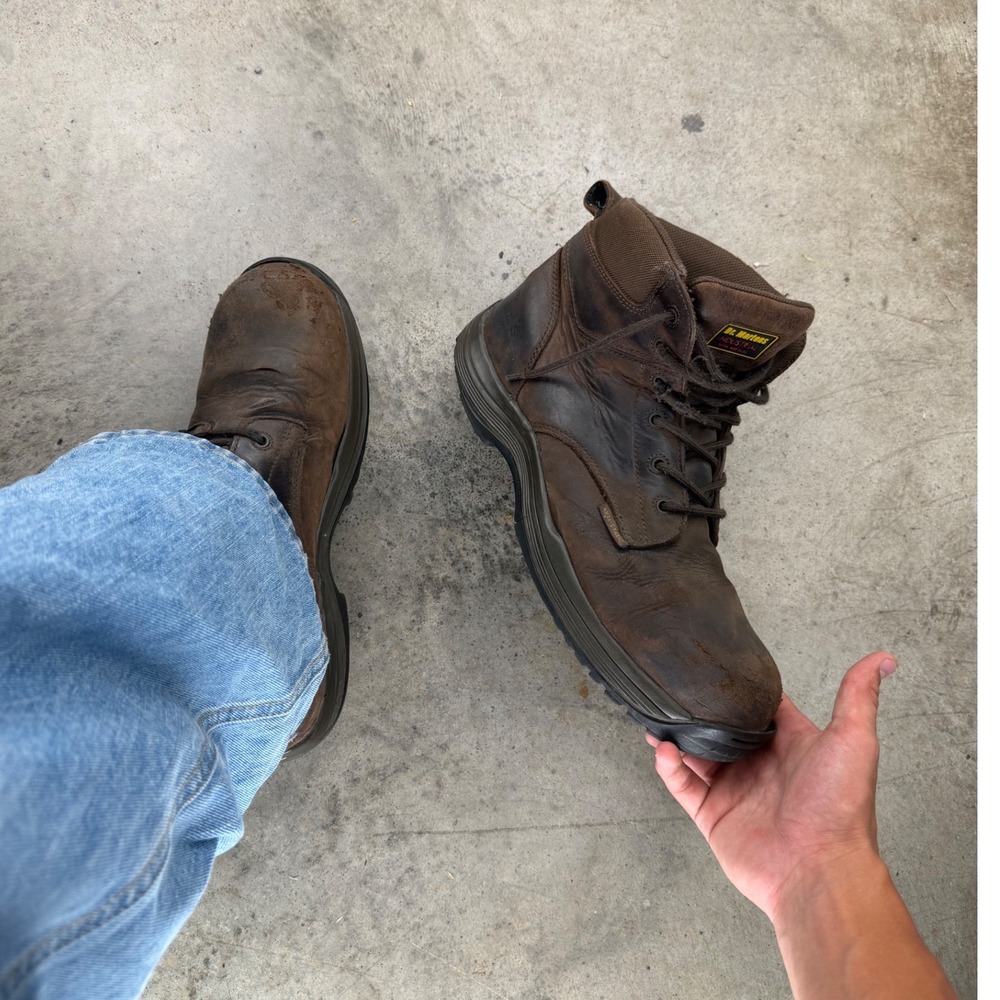 Vintage Dr. Martens Industrial Brown Leather Composite Toe Work Boots Mens 12